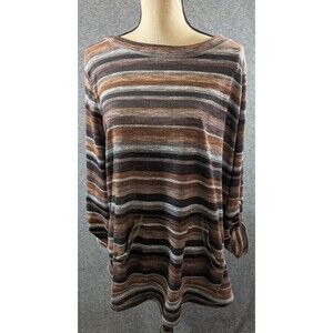 Ruby Red Sweater Women's Striped Long Sleeve Multicolor Pocket Detail Size 2X